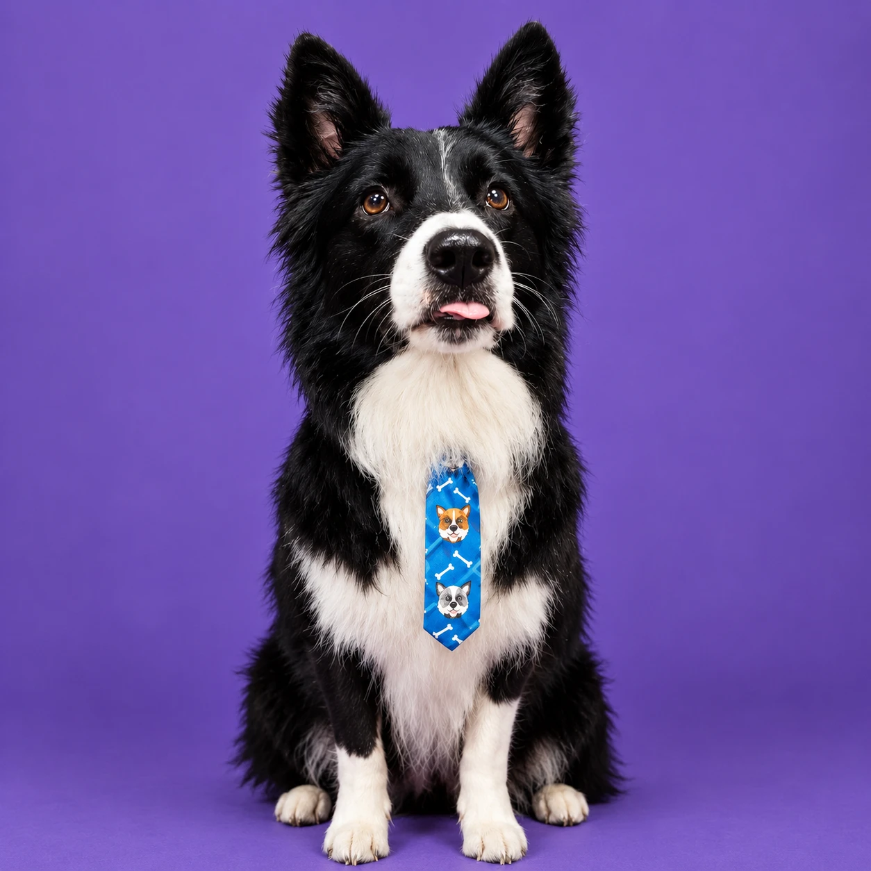 Border collie usando gravata estampada